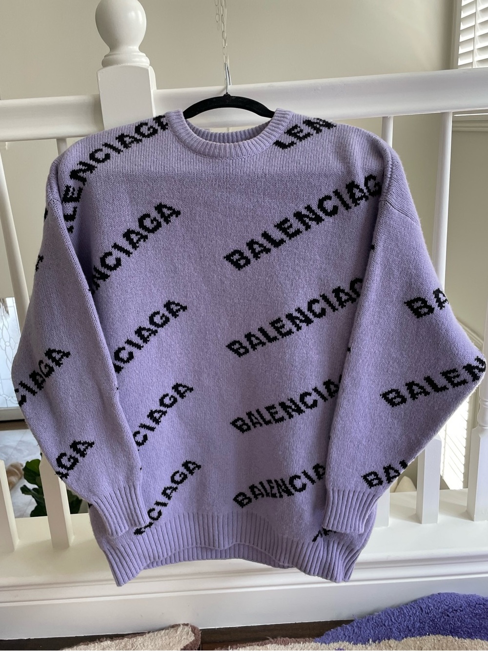 Balenciaga Lavender All-Over Logo Crewneck Sweater